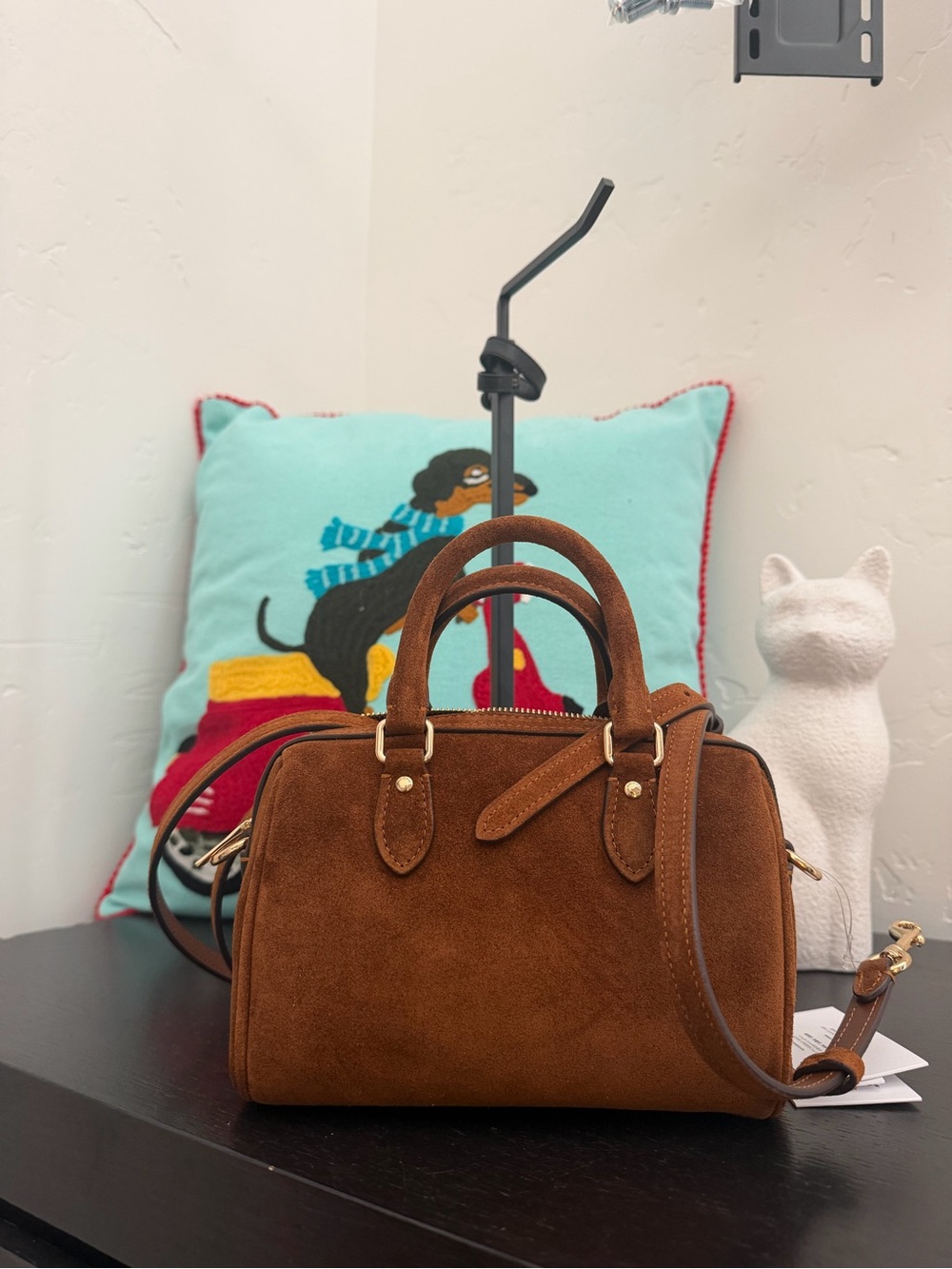 Coach Mini Rowan Brown Suede Crossbody Satchel CEQ65 NWT - Picture 4 of 7